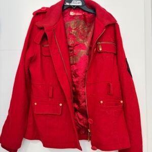 Apple Red Utility Jacket with Gold Hardware